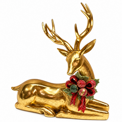 Gold Resin Reindeer, Seated, H 57.5 cm – One Size