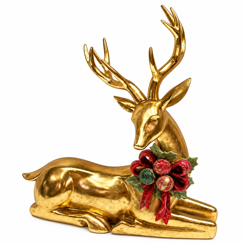 Gold Resin Reindeer, Seated, H 57.5 cm – One Size
