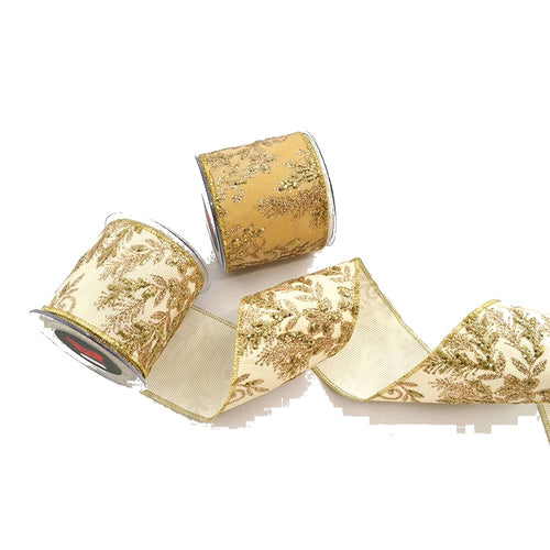 Alkyon double face gross 10cm x4.5m ivory gold