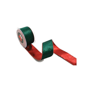 Velvet ribbon w gold back 7.2cm x4.5m green red