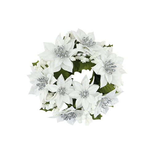 White Poinsettia Wheat Candle Ring