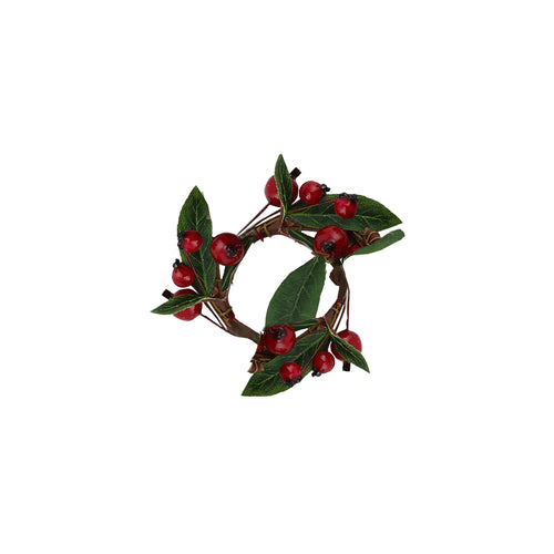 Red Green Berry Leaves Candle Ring