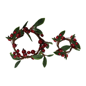 Red Green Berry Leaves Candle Ring