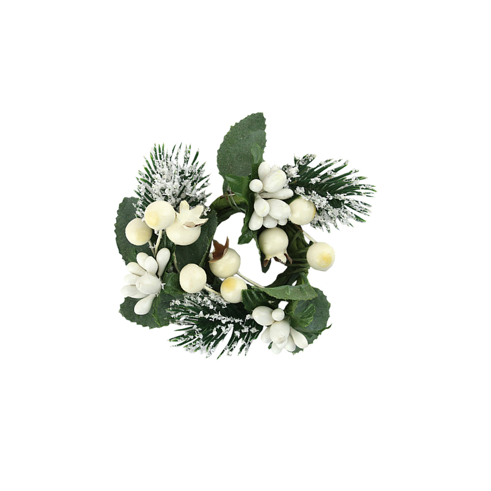 Small White Green Berry Pine Candle Ring