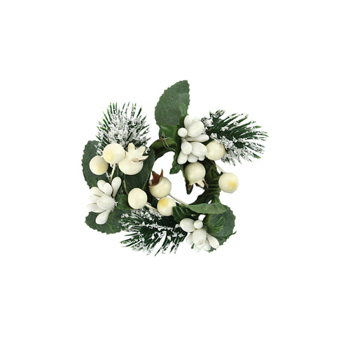 Small White Green Berry Pine Candle Ring