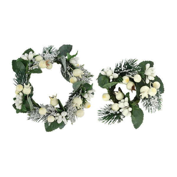 Small White Green Berry Pine Candle Ring