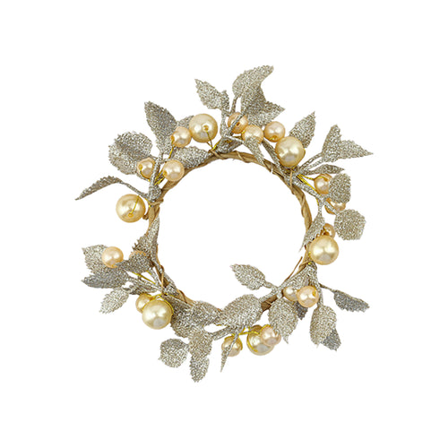 Large Gold Pearl Leaf Candle Ring