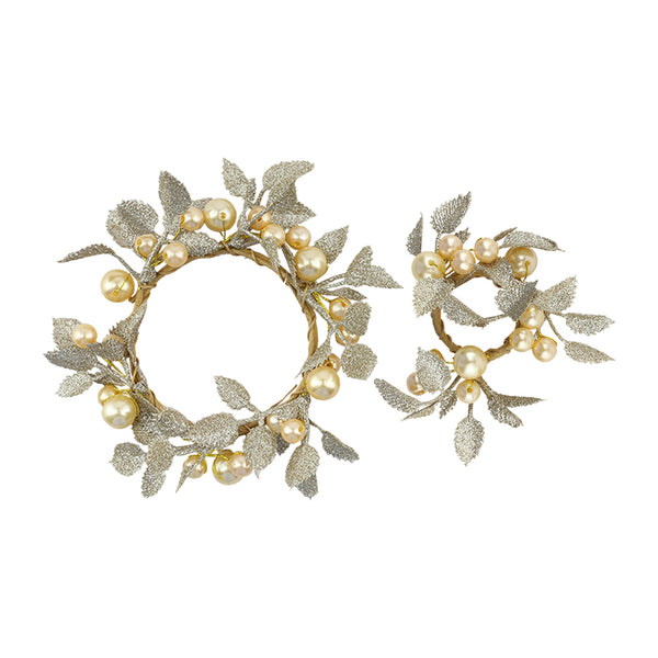 Large Gold Pearl Leaf Candle Ring