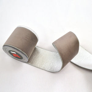Grey Holland Velvet Double Face Foil Ribbon (10cm x 4.5m)