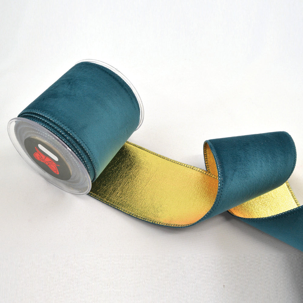 Petrol Holland Velvet Double Face Foil Ribbon (10cm x 4.5m)