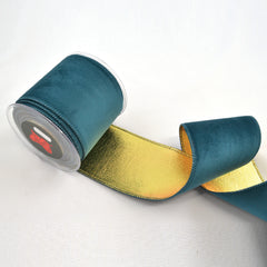 Petrol Holland Velvet Double Face Foil Ribbon (10cm x 4.5m)