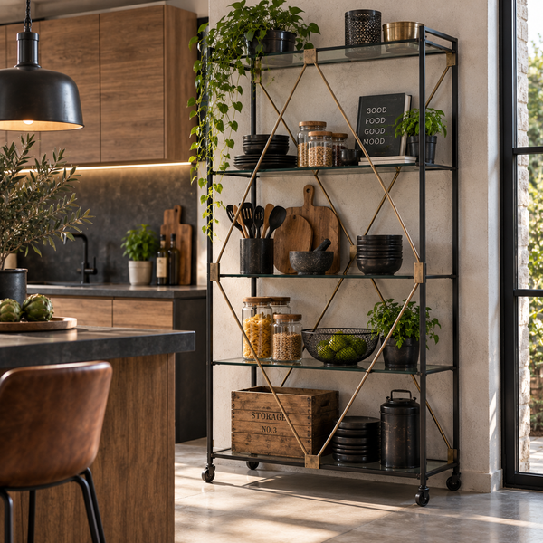 Metal Glass Shelf Black Gold