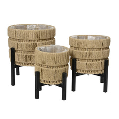 Round Paper Rope Planter with Metal Base
