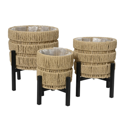 Round Paper Rope Planter with Metal Base