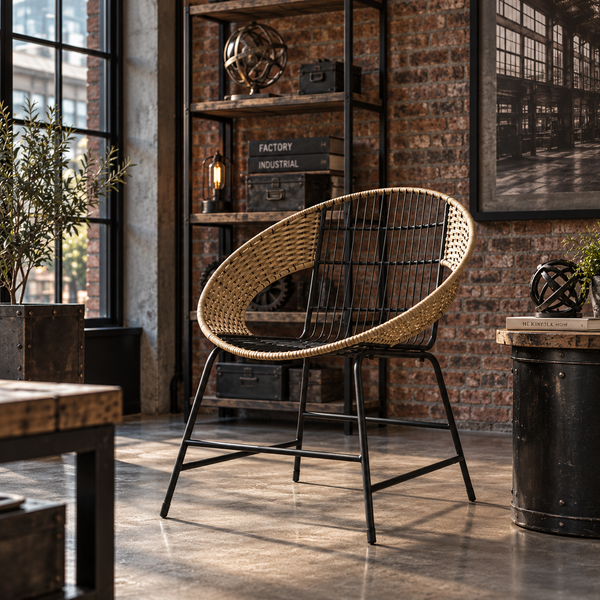 Metal Wicker Chair Black Natural