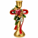 Resin Bow Candle Holder with Christmas Decoration, 12 × 26 cm, with Box – Red