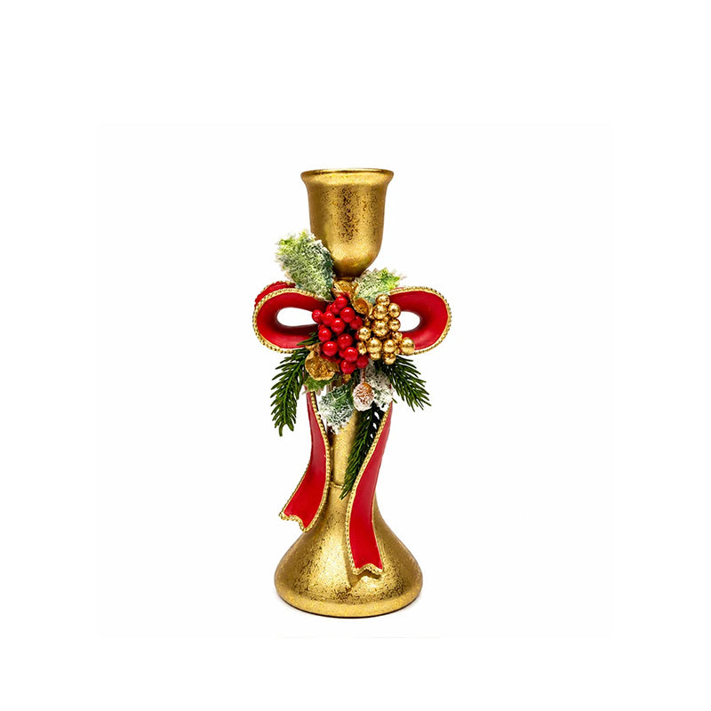 Resin Bow Candle Holder with Christmas Decoration, 9 × 20 cm