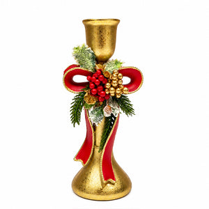 Resin Bow Candle Holder with Christmas Decoration, 9 × 20 cm