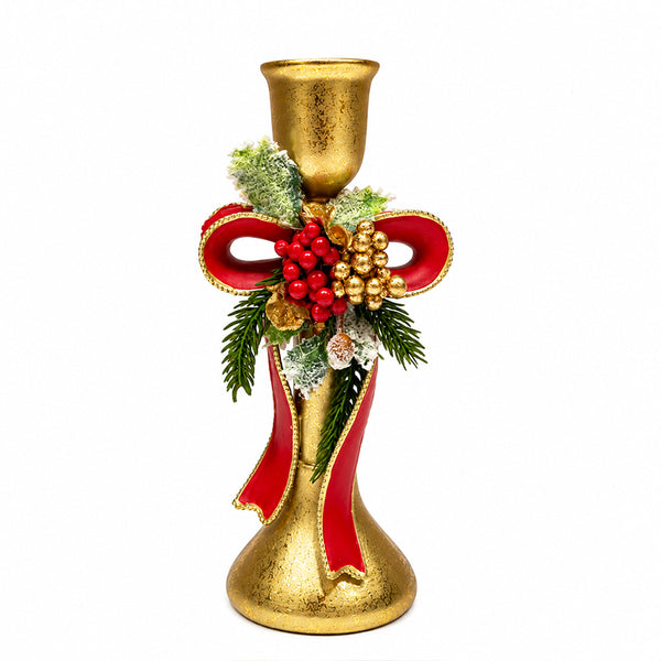 Resin Bow Candle Holder with Christmas Decoration, 9 × 20 cm