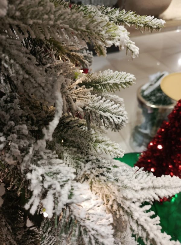 Green Frosted Lodge Christmas Tree with Warm White LEDs (180cm)