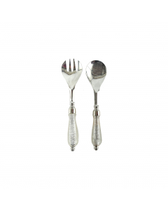 White Stainless Salad Servers x2