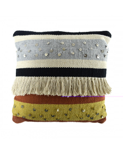 Stripes Fringes Fabric Cushion Cover (45 cm)