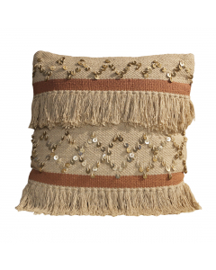 Cream Pink Fringes Cushion Cover (45 cm)