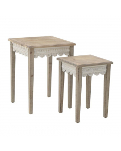 Set of 2 Brown White Wood Tables (64 cm)
