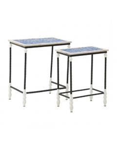 Blue White Wooden Metal Side Table