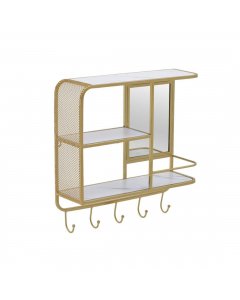 Golden White Metal Wall Shelf With Mirror Hanger
