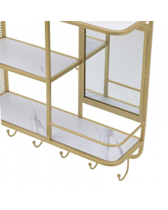 Golden White Metal Wall Shelf With Mirror Hanger