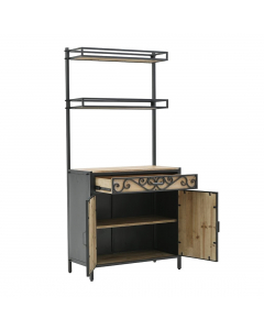 Metal Wood Shelf Cabinet Black Natural