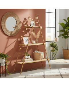 Metal Wooden Shelf Golden Natural