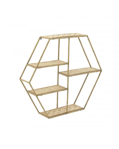 Metal Wood Wall Shelf Golden Natural