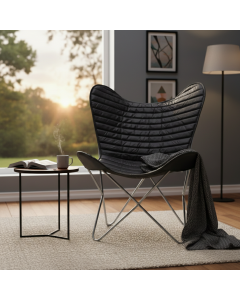 Black Leather Metallic Chair (92 cm)