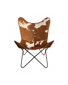 Brown White Leather Metallic Chair (92 cm)