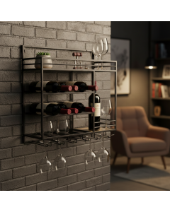 Metal Wood Shelf Wine Rack Black (58 cm)