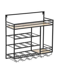Metal Wood Shelf Wine Rack Black (58 cm)