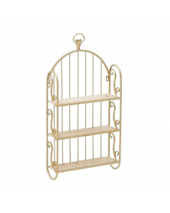 Metal Wood Wall Shelf Gold Natural