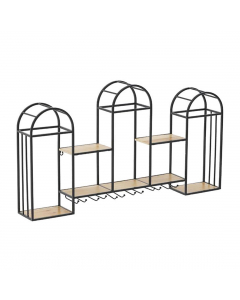 Metal Wood Wall Shelf Wine Rack Black Natural (94 cm)