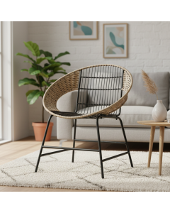 Metal Wicker Chair Black Natural