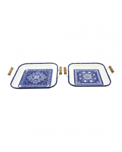 Metallic Tray White Blue Set of 2