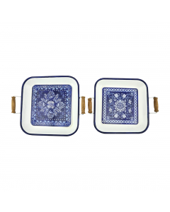 Metallic Tray White Blue Set of 2