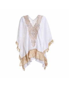 Kaftan in white color with beige