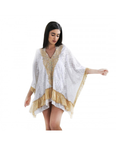 Kaftan in white color with beige