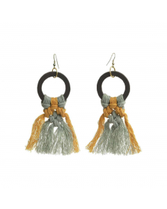 Macrame earrings in grey yellow color