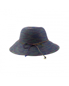 Straw hat blue w colorful stripes