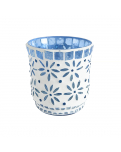 Tlght glass blue white h10cm 