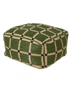 Jute Natural Green Check Pouf (60 cm)