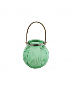 Green Glass Hurricane With Handle